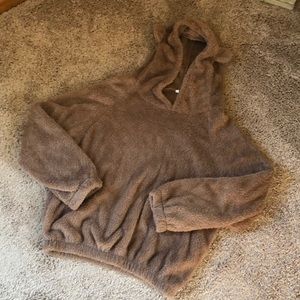 TAN BROWN TEDDY BEAR FUZZY HOODIE WITH EARS